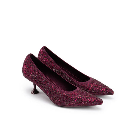 Cocktail Rhinestone Kitten Heels - Wine