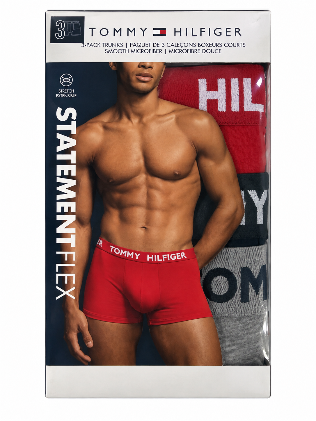 Tommy Hilfiger Men's 3 Pack Statement Flex Trunks - Red