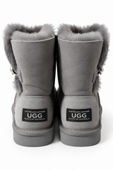 Australian Leather Ugg Swarovski Elements 1button - Grey - AU5