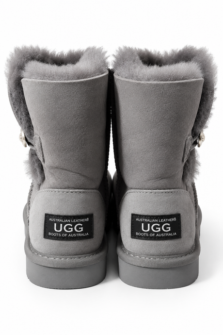 Australian Leather Ugg Swarovski Elements 1button - Grey - AU5