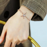 Bullion Gold Starfish Slider Bracelet with Simulated Diamond in Rose Gold Layered Steel Jewellery