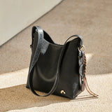 Nalandu Vintage Leather Large Capacity Tote Bag - Black