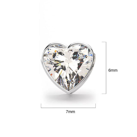 Solid 925 Sterling Silver Heart Bezel Studs Clear