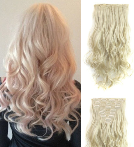 24" Wavy Curly Thick High Synthetic Hair Extension Blonde 7Piece 16Clips