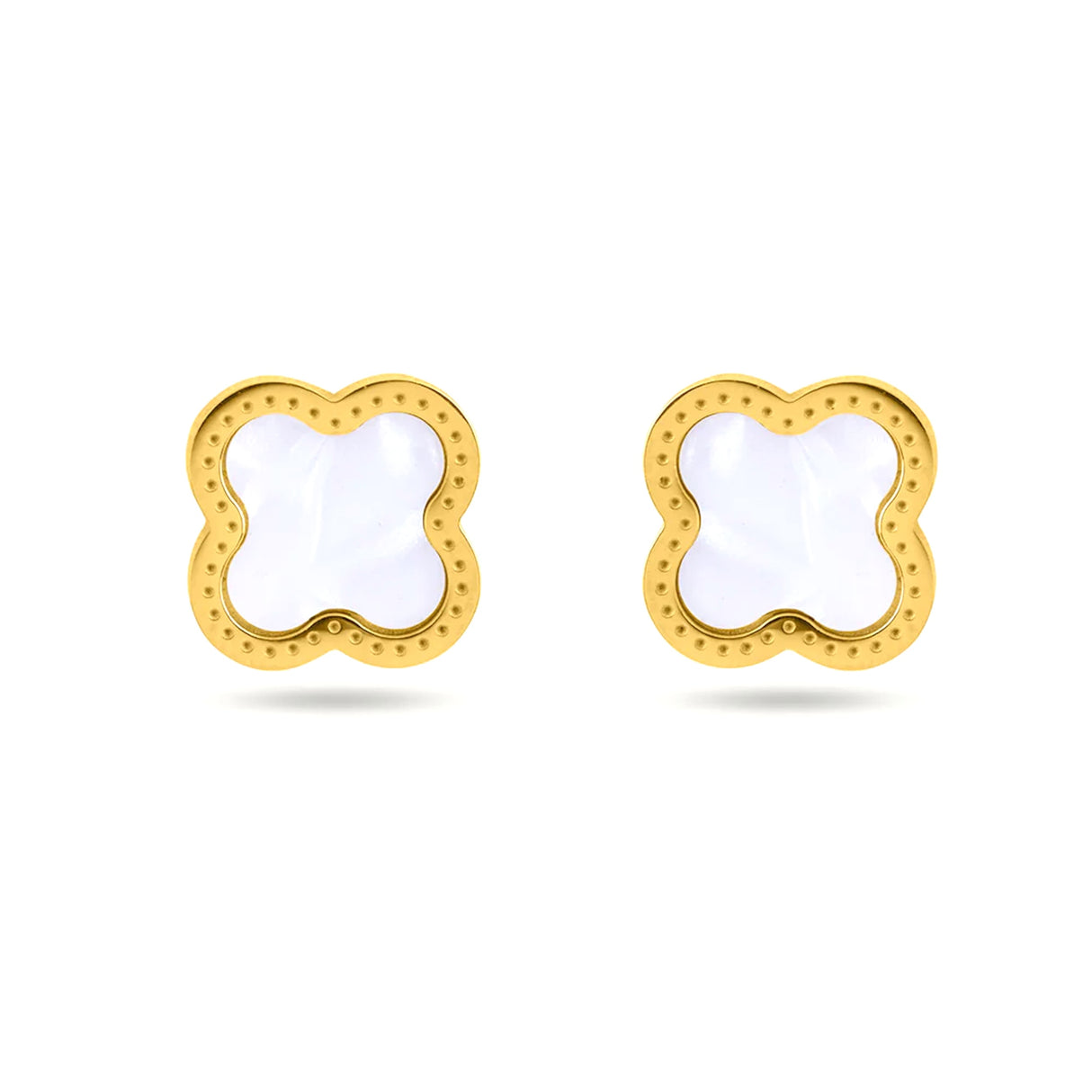 Liv Oliver 18K Gold White Motif Stud Earrings