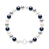 Bracelet Row of Real Cultured Freshwater Pearls Round 6-7 mm - Natural White + Pearl Grey + Black Tahiti - Longueur 42 cm