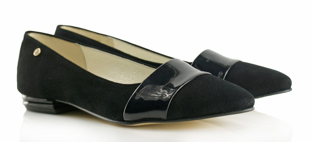 Bosccolo Womens Ballerina Pas - Black Suede/Lacquered