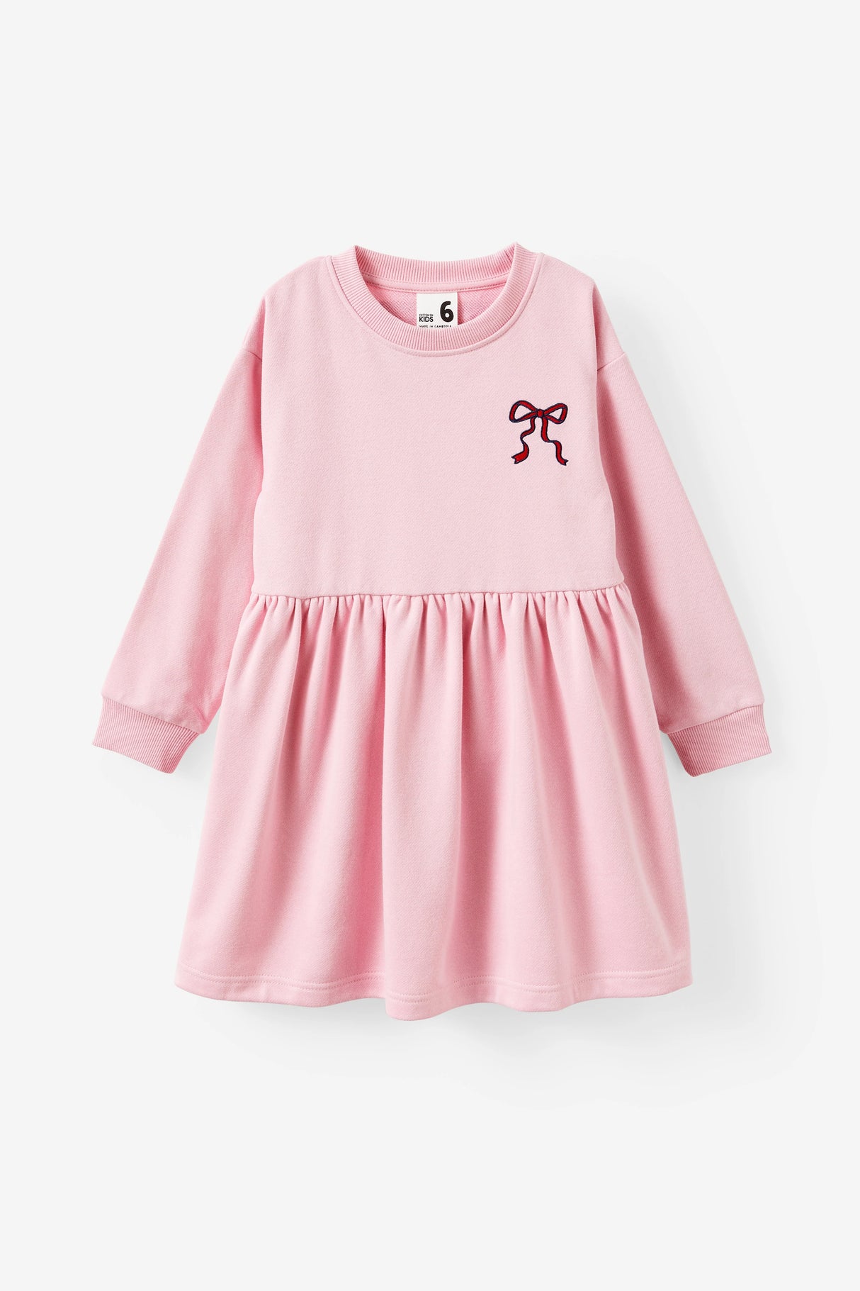 Cotton On Kids Girls Sammy Long Sleeve Dress - Marshmallow/Bow