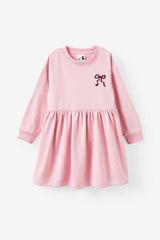 Cotton On Kids Girls Sammy Long Sleeve Dress - Marshmallow/Bow