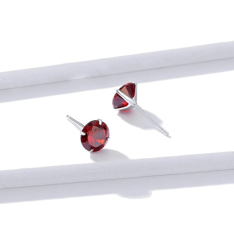Solid 925 Sterling Silver Scarlet Diamond Round Cut Four Prong Stud Earrings