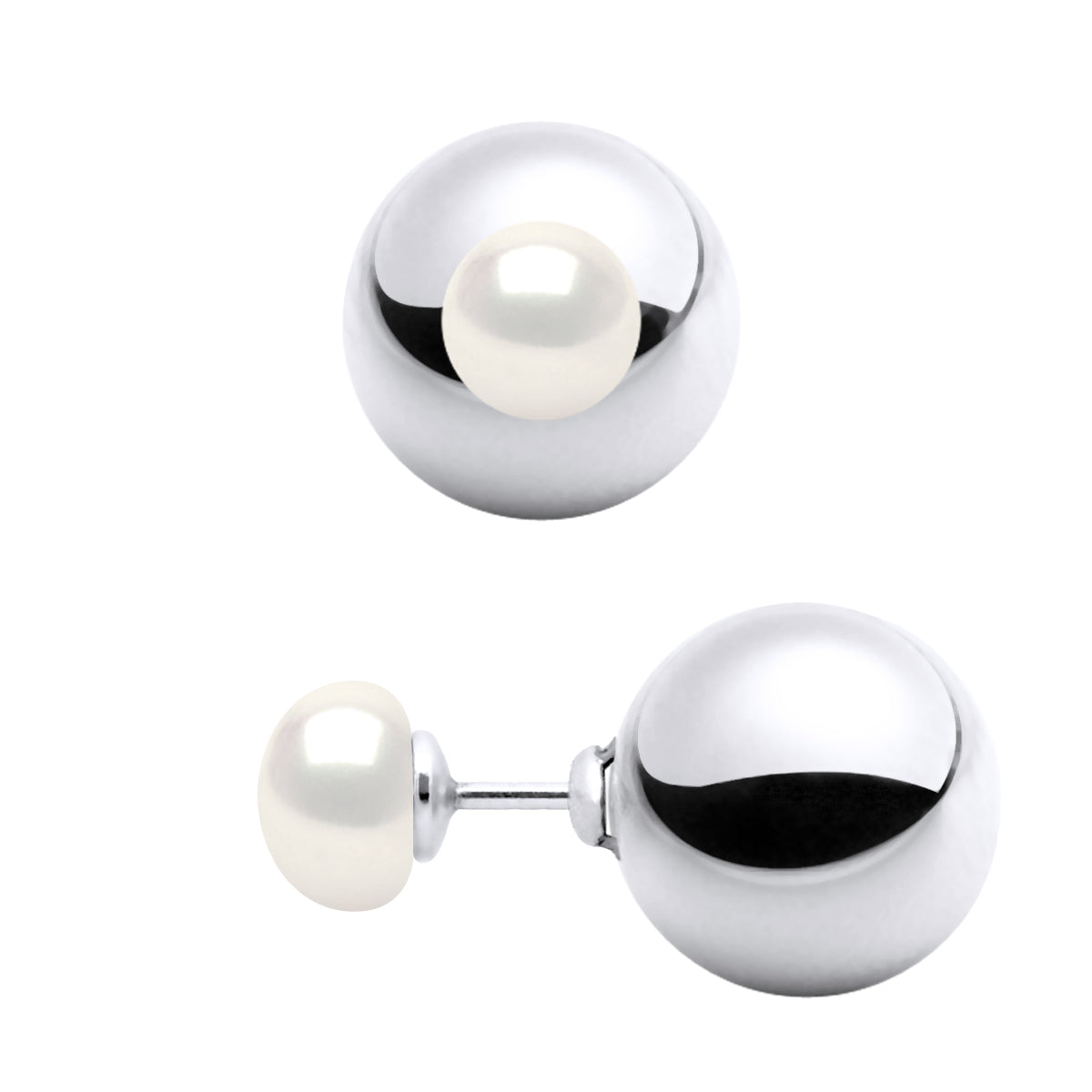 Earrings Both Sides Real Cultured Freshwater Pearls 7 mm - Natural White - Longueur 42 cm