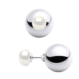 Earrings Both Sides Real Cultured Freshwater Pearls 7 mm - Natural White - Longueur 42 cm