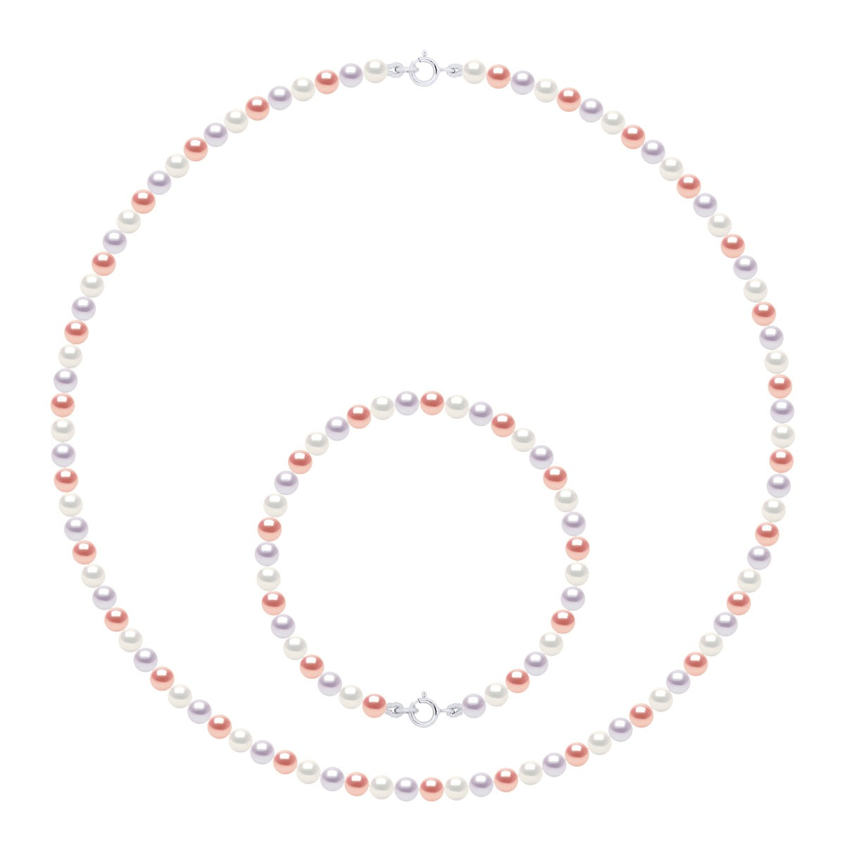 Set Necklace Bracelet Is Made Up of : Necklace of Real Cultured Freshwater Pearls Round 4-5 mm - Multicolor - Longueur 42 cm
