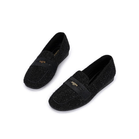 Versatile Soft Sole Slip On Tweed Loafers - Black