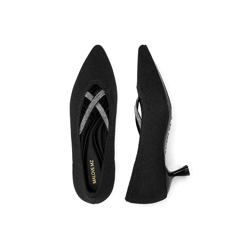Countess Cross-Strap Kitten Heels - Black