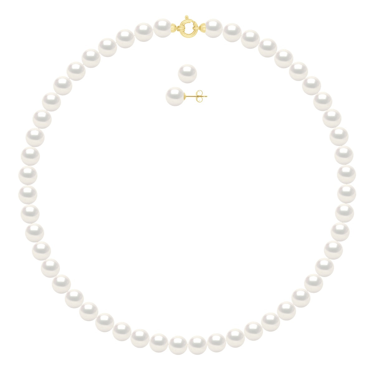 Set Necklace + Earrings - Natural Pearl White Is Made Up of A Row of Pearl - Longueur 42 cm