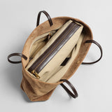 Suede Leather Wave-Top Tote Bag - Camel
