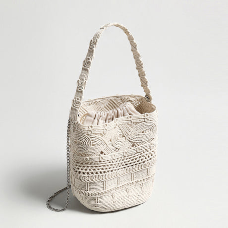 Multi-Pattern Macrame Bucket Bag - Ivory