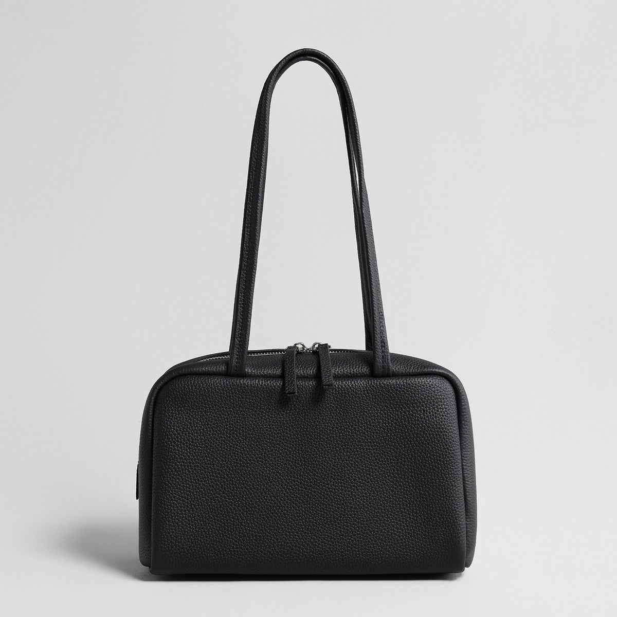 Litchi Grain Leather Boston Bag – Double-Zip Underarm Shoulder Bag