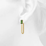 Bullion Gold Green Zirconia Dangly Stud Earrings - 45mm