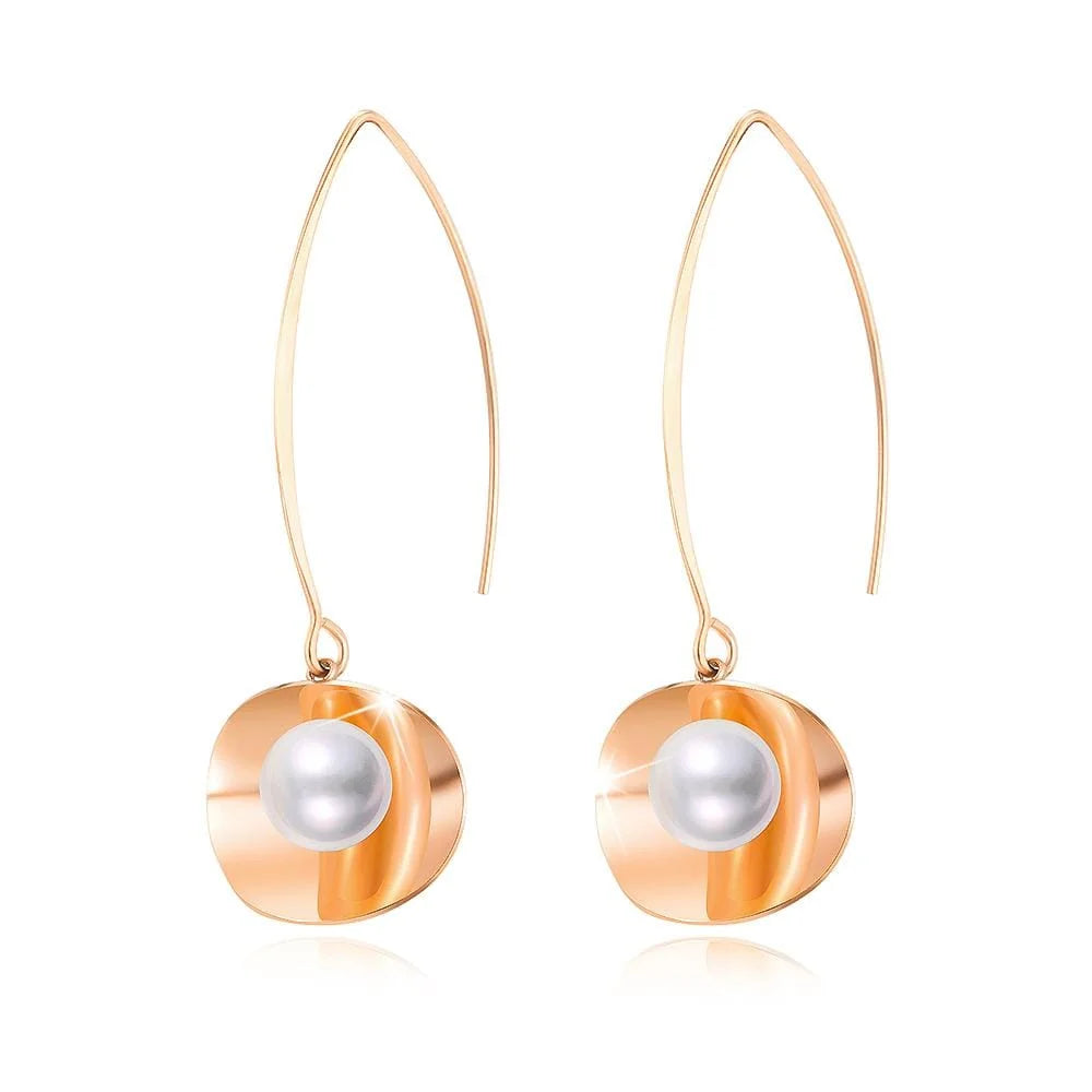 Bullion Gold Earthy Pearl Core Hook Earrings in Rose Gold