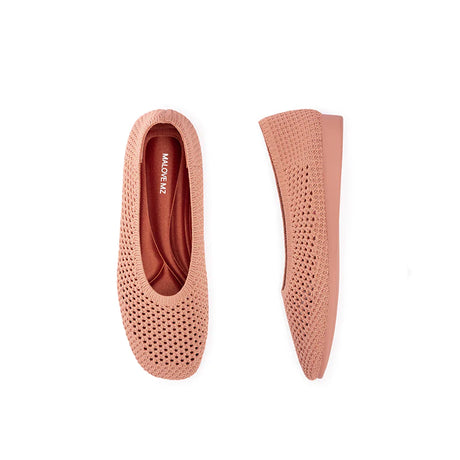 Heart Mesh Knit Square Toe Wedge Flats - Orange