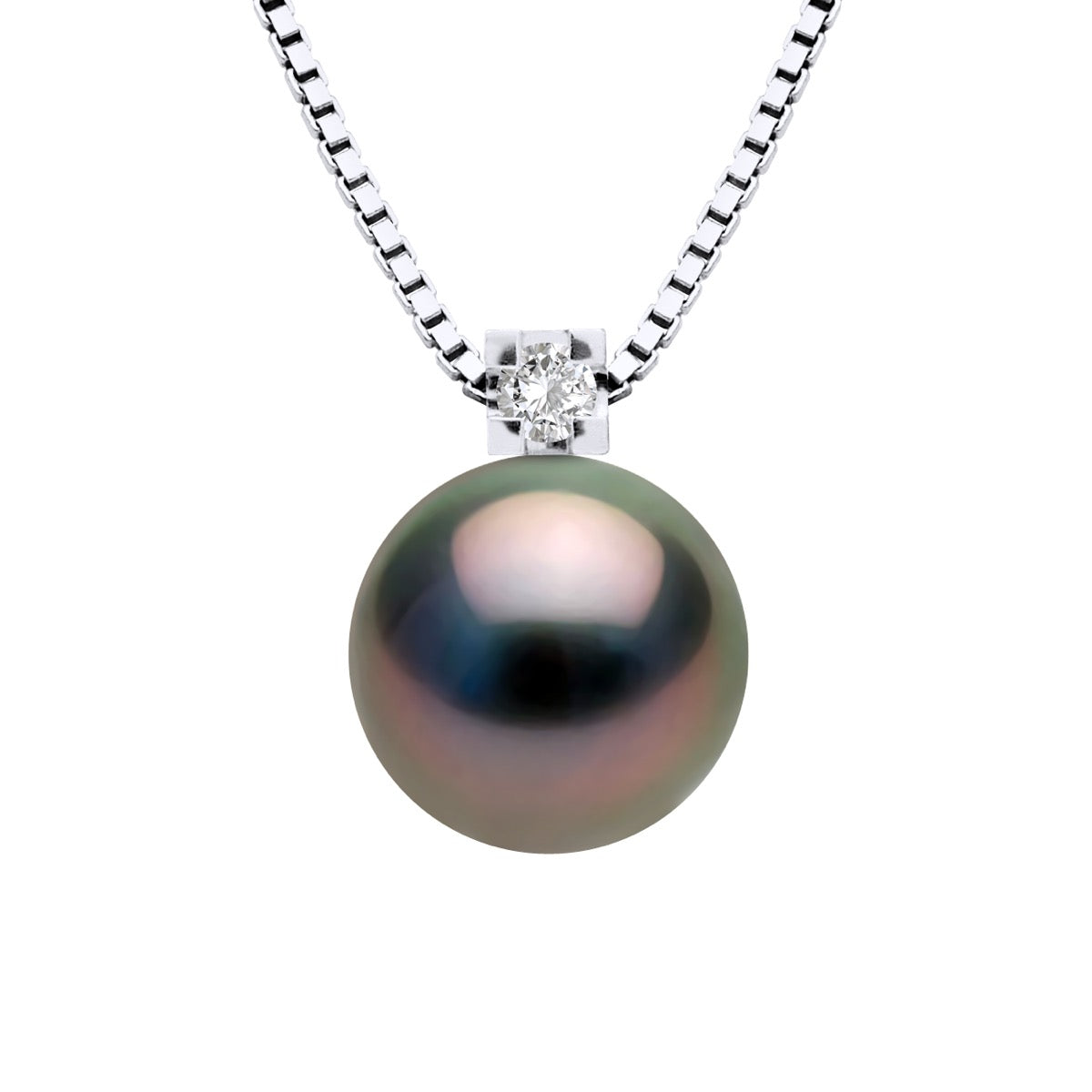 Necklace Real Cultured Tahiti Pearl Round 8-9 mm Surmounted By A Cubic Zirconia - Longueur 42 cm