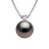 Necklace Real Cultured Tahiti Pearl Round 8-9 mm Surmounted By A Cubic Zirconia - Longueur 42 cm