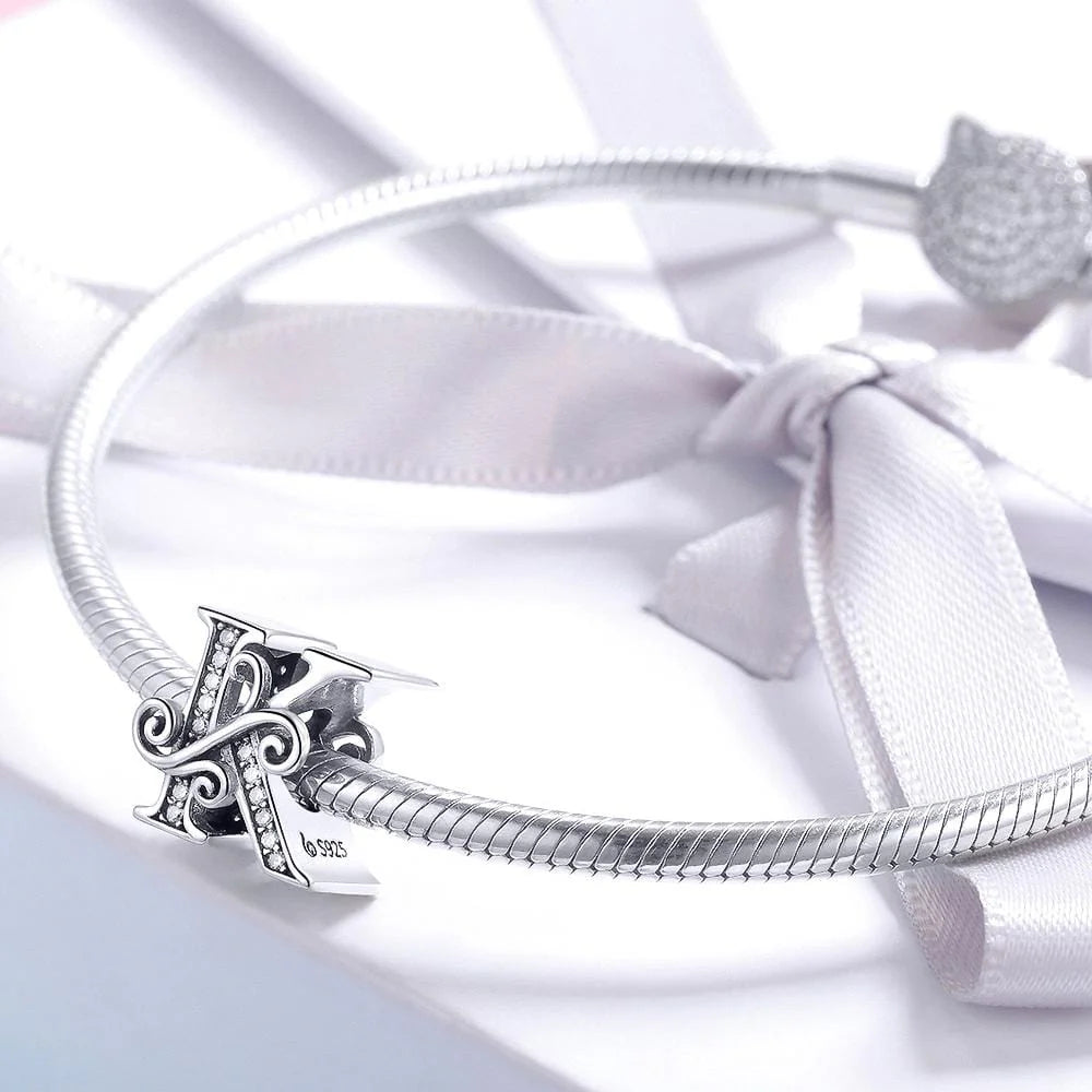 Solid 925 Sterling Silver Vintage Inspired Antique Alphabet Charm