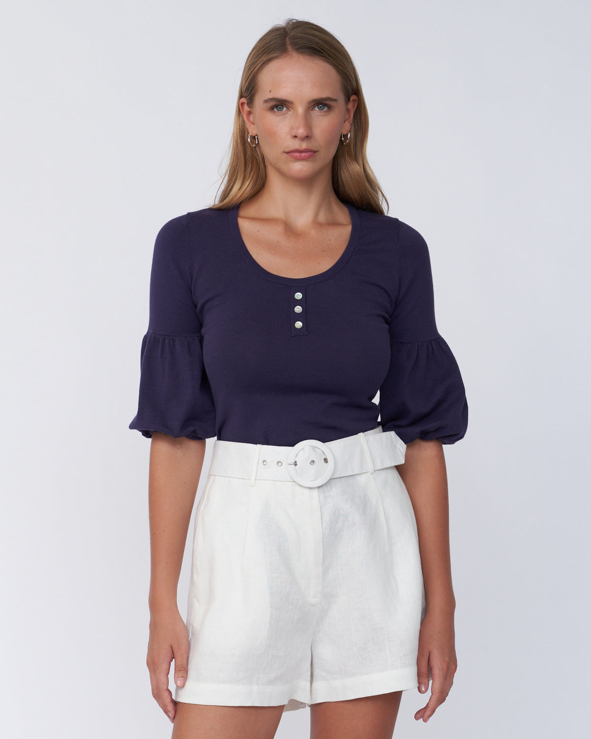 Amelius Frances Three Quarter Puff Sleeve Knit - Purple