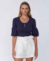 Amelius Frances Three Quarter Puff Sleeve Knit - Purple