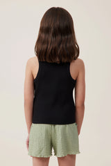 Cotton On Kids Girls Fitted Essential Tank - Black Rib