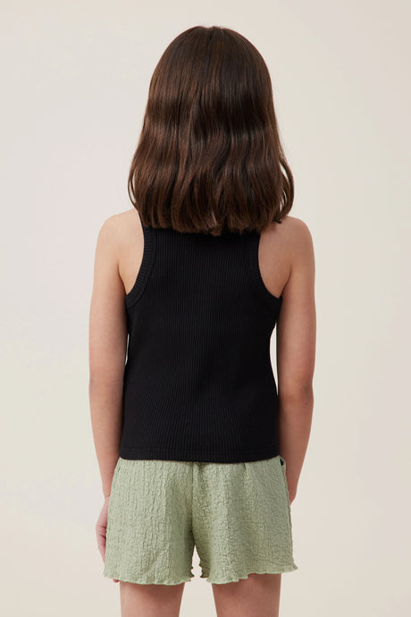 Cotton On Kids Girls Fitted Essential Tank - Black Rib