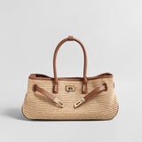 Handwoven Raffia Tote Bag - Brown