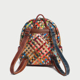 Multicolor Diamond Weave Leather Backpack - Rainbow