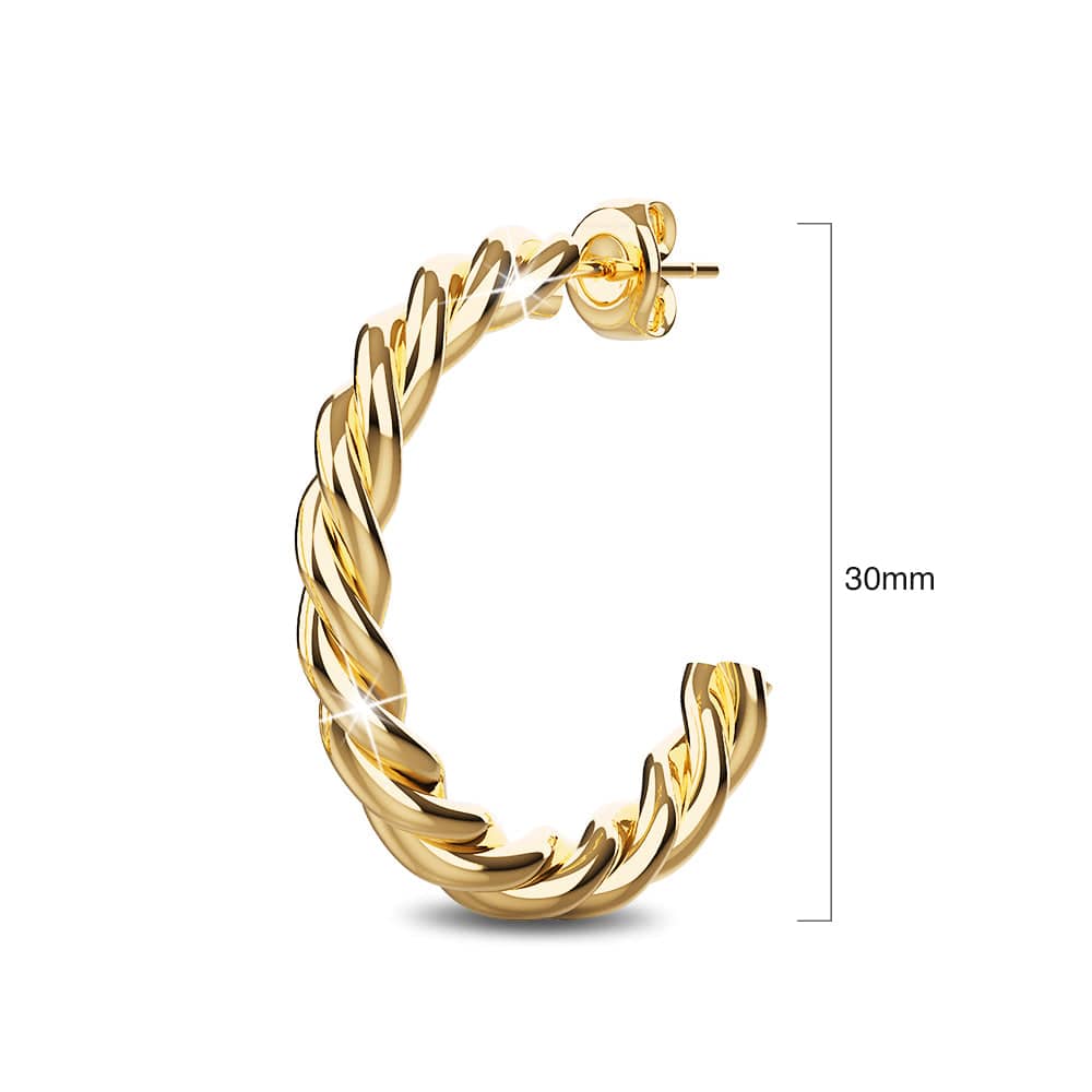 Bullion Gold Twisted Braid C-Hoop Gold Layered Earrings 30mm