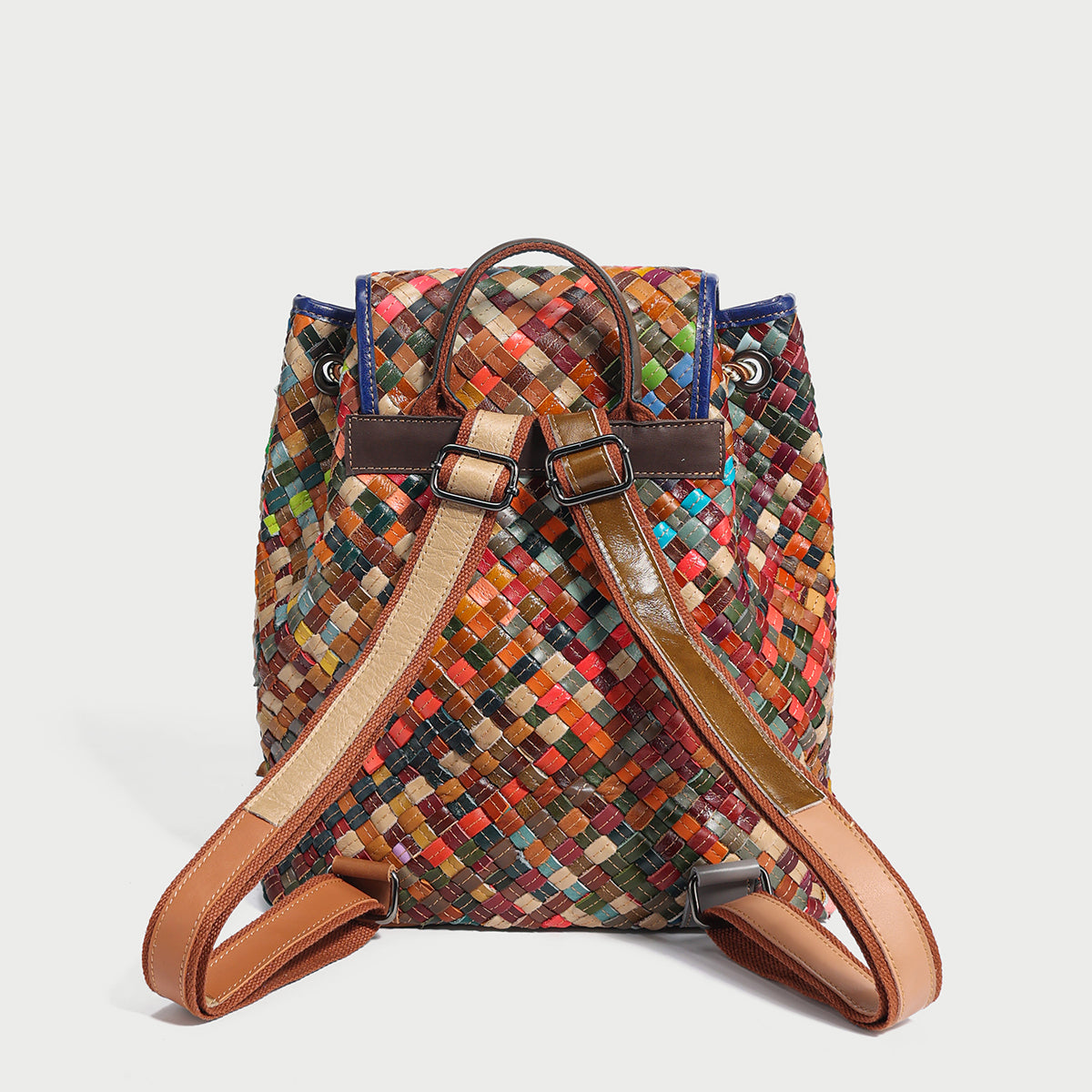 Sunset Multicolor Woven Leather Flap Backpack - Rainbow