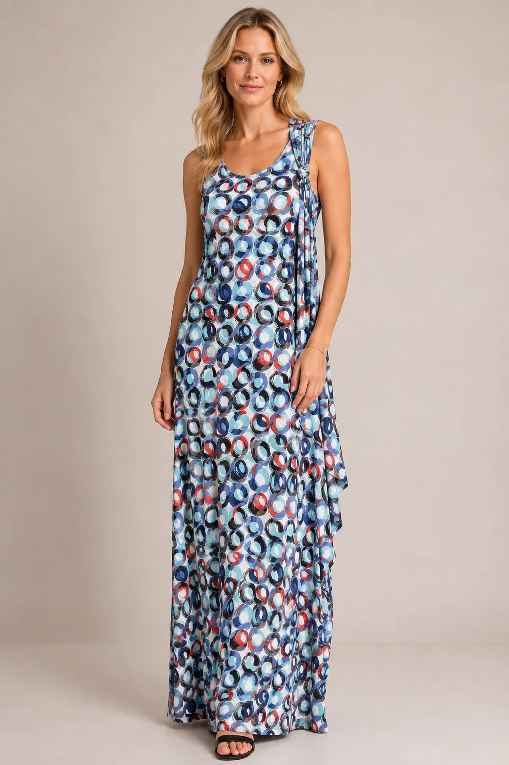 Worship Women's Maxi, Razor Back Dress - Aqua Circle