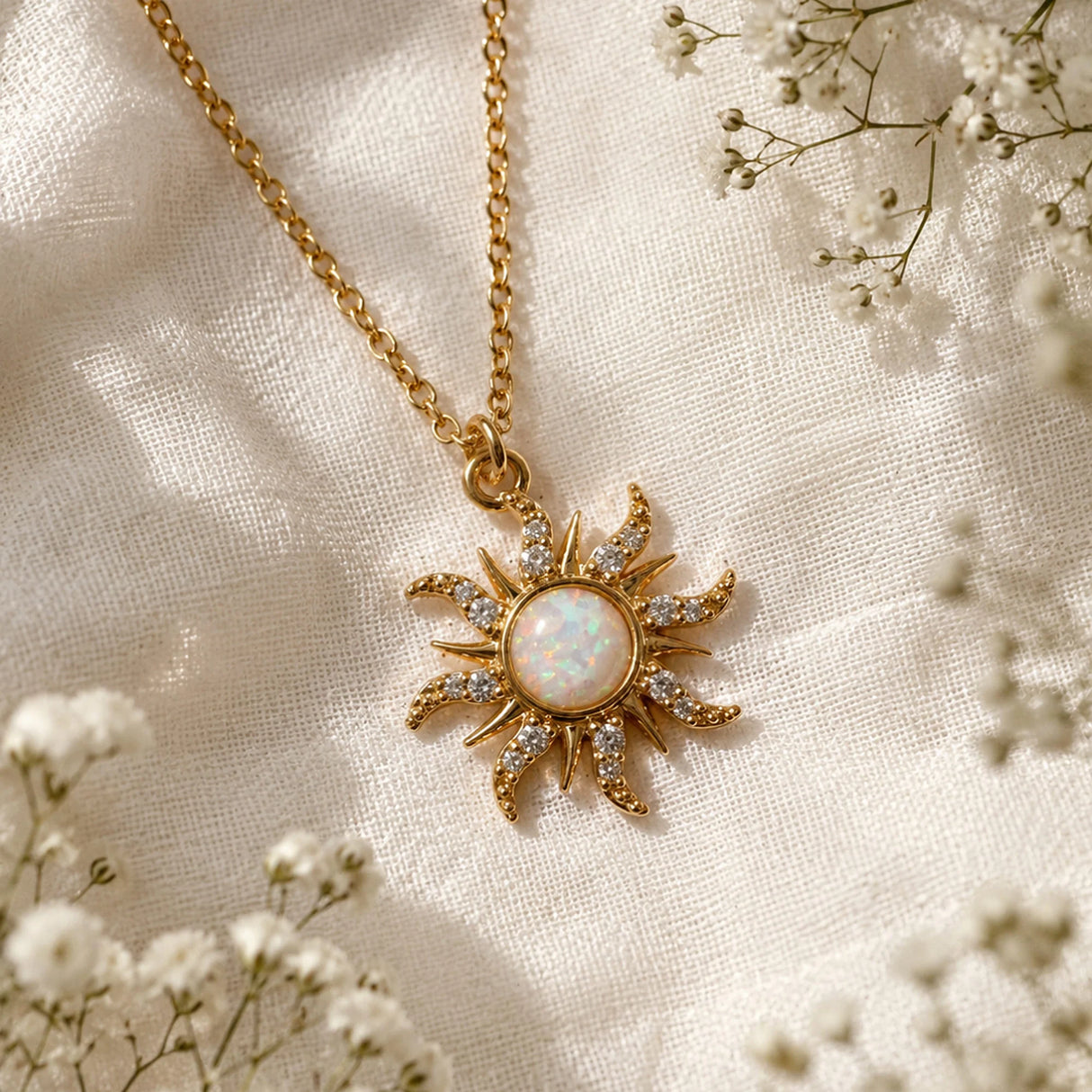 Bullion Gold Celestial Opal Sun Necklace