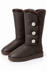Australian Leather Ugg Swarovski Elements 3button - Chocolate Leather - AU6