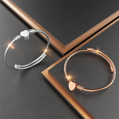 Bullion Gold Heart Motif Charmed Stretched Spiral Coil Bangle White Gold Layered
