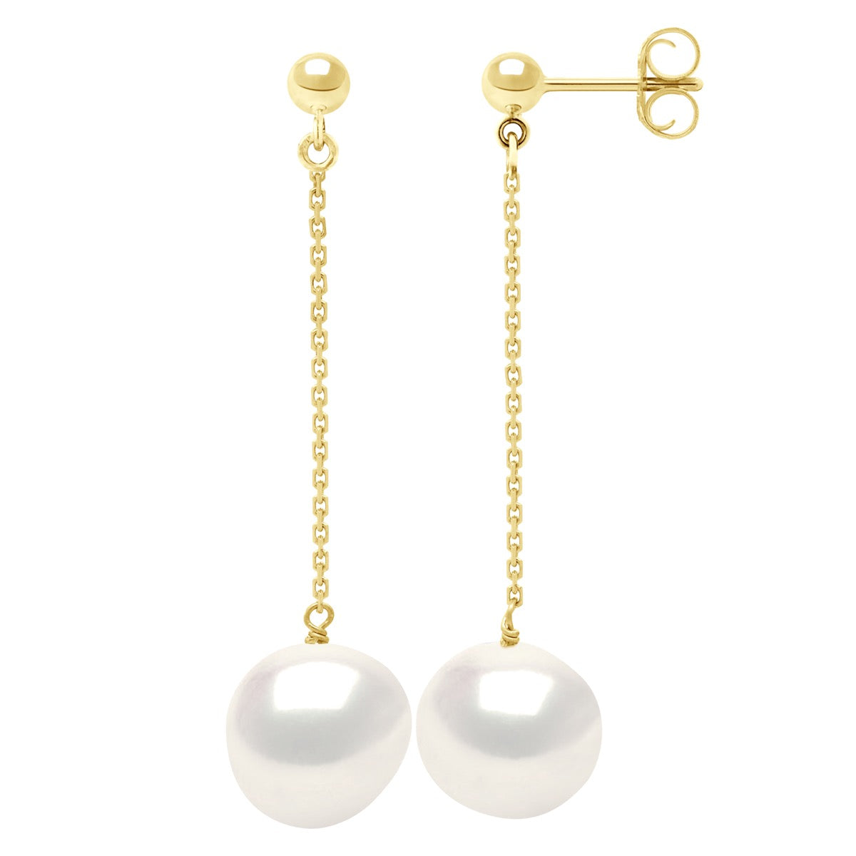 Earrings Real Cultured Freshwater Pearls Baroque 11-12 mm - Natural Pearl White - Longueur 42 cm