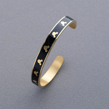 Bullion Gold Mickey Mini Enamel Cuff Bangle Black Gold