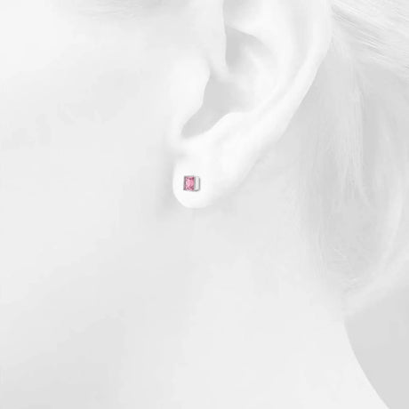 Solid 925 Sterling Silver Bezel Princess-Cut Studs Light Rose 6mm