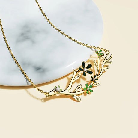 Boxed Petalia Olive Green Stud Earrings and Olive Necklace Featured SWAROVSKI® Crystals in Gold