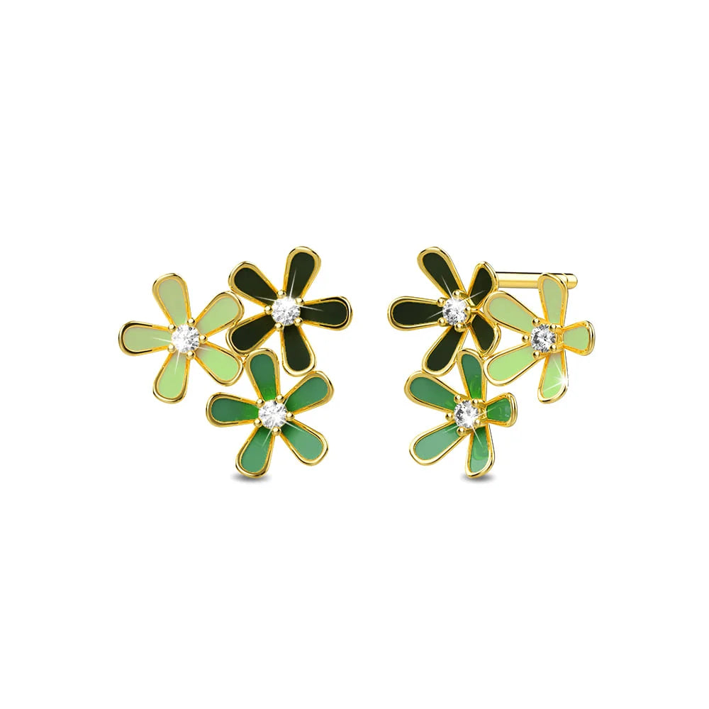 Boxed Petalia Olive Green Stud Earrings and Olive Necklace Featured SWAROVSKI® Crystals in Gold