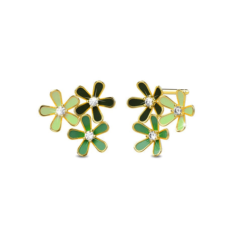 Boxed Petalia Olive Green Stud Earrings and Olive Necklace Featured SWAROVSKI® Crystals in Gold
