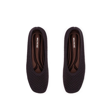 Heart Mesh Knit Square Toe Wedge Flats - Chocolate