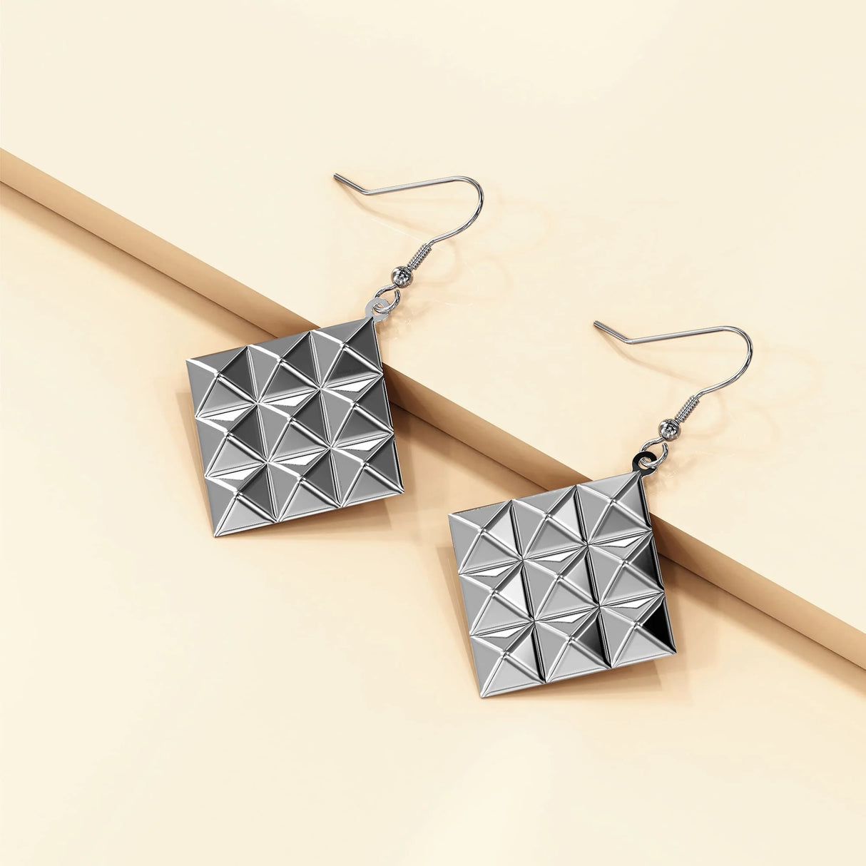Bullion Gold Fascination Geometric Style Diamond Shape Metallic Earrings White Gold