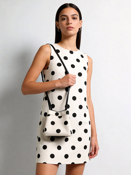 Polka Dot Canvas Mini Bucket Bag - Ivory